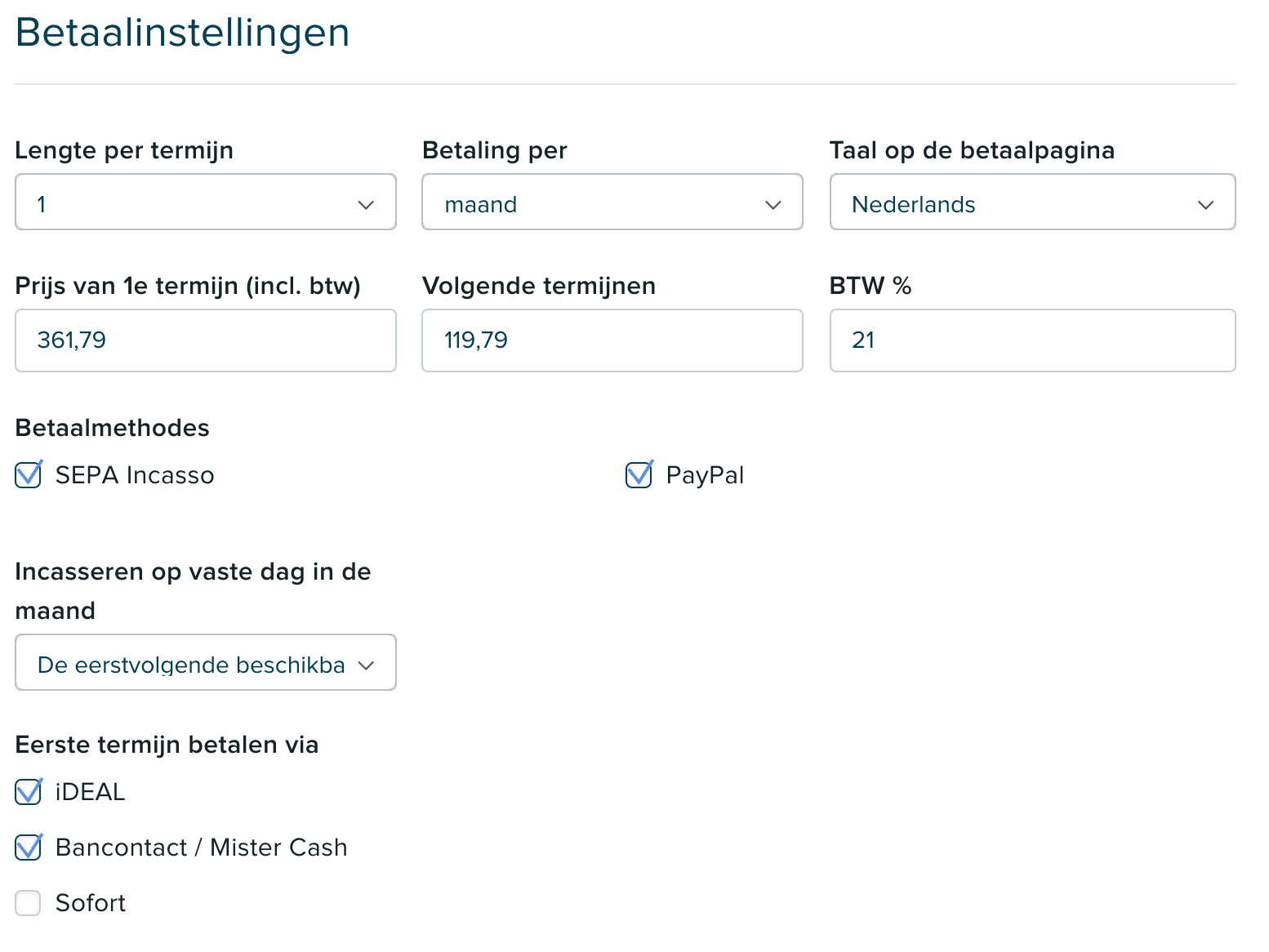 paypro-betaalinstellingen